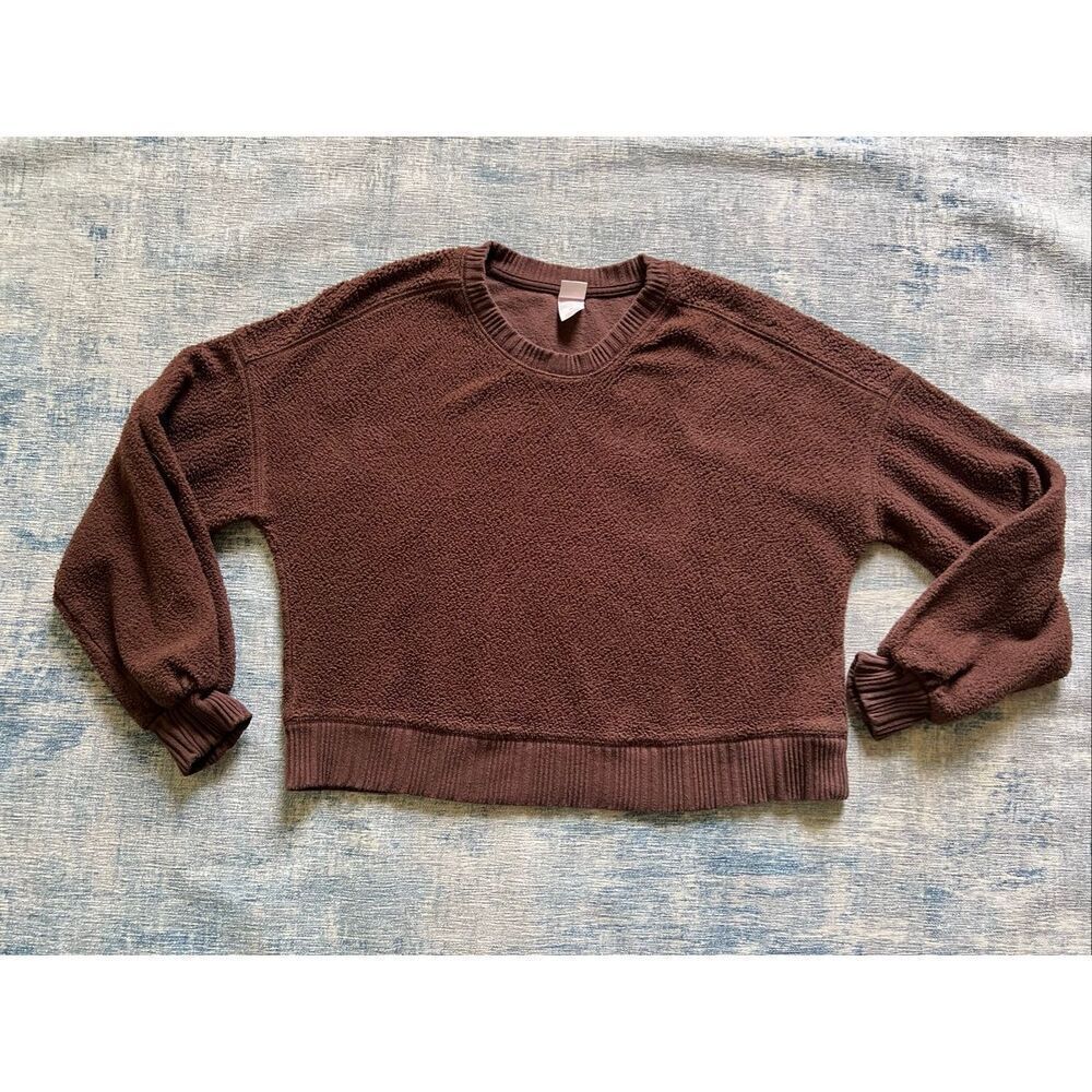 Auden Brown Teddy Cropped Fleece Crew Neck Sweater Medium